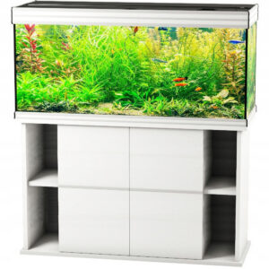 szafka pod akwarium 120x40x60 prosta po półce po bokach biała