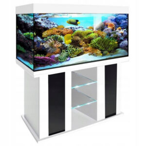 szafka pod akwarium 100x50x80 prosta 2 półki szklane biała